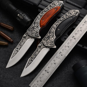 Wooden handle steel carving pocket knife outdoor military dagger